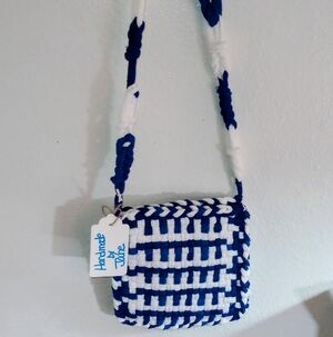 Handmade Blue and White Woven Bag Small Potholder Purse